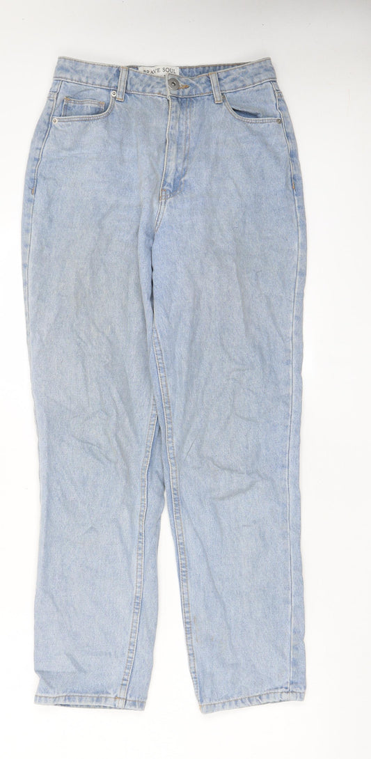 Brave Soul Womens Blue Cotton Straight Jeans Size 10 L28 in Regular Zip - Pockets