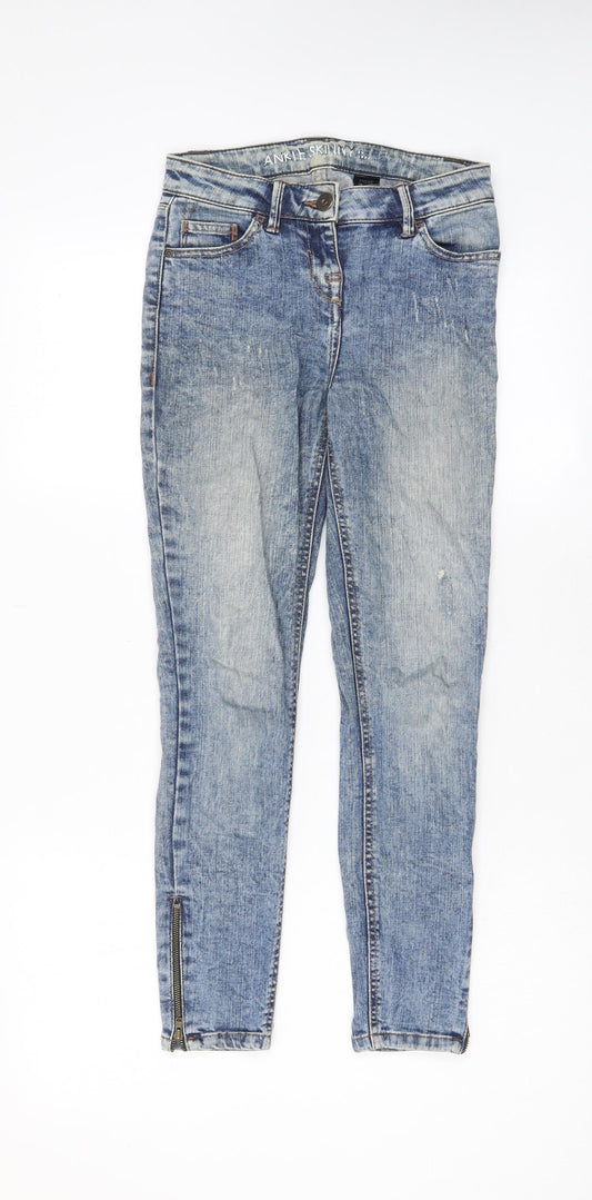 NEXT Womens Blue Cotton Skinny Jeans Size 6 L20 in Regular Zip - Pockets