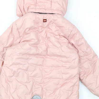 LEGO Girls Pink Floral Puffer Jacket Coat Size 4 Years Zip