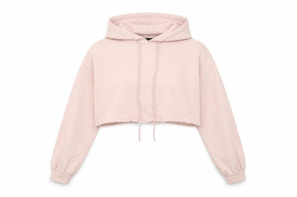 PRETTYLITTLETHING Womens Pink Cotton Pullover Hoodie Size 4 Pullover - Cropped