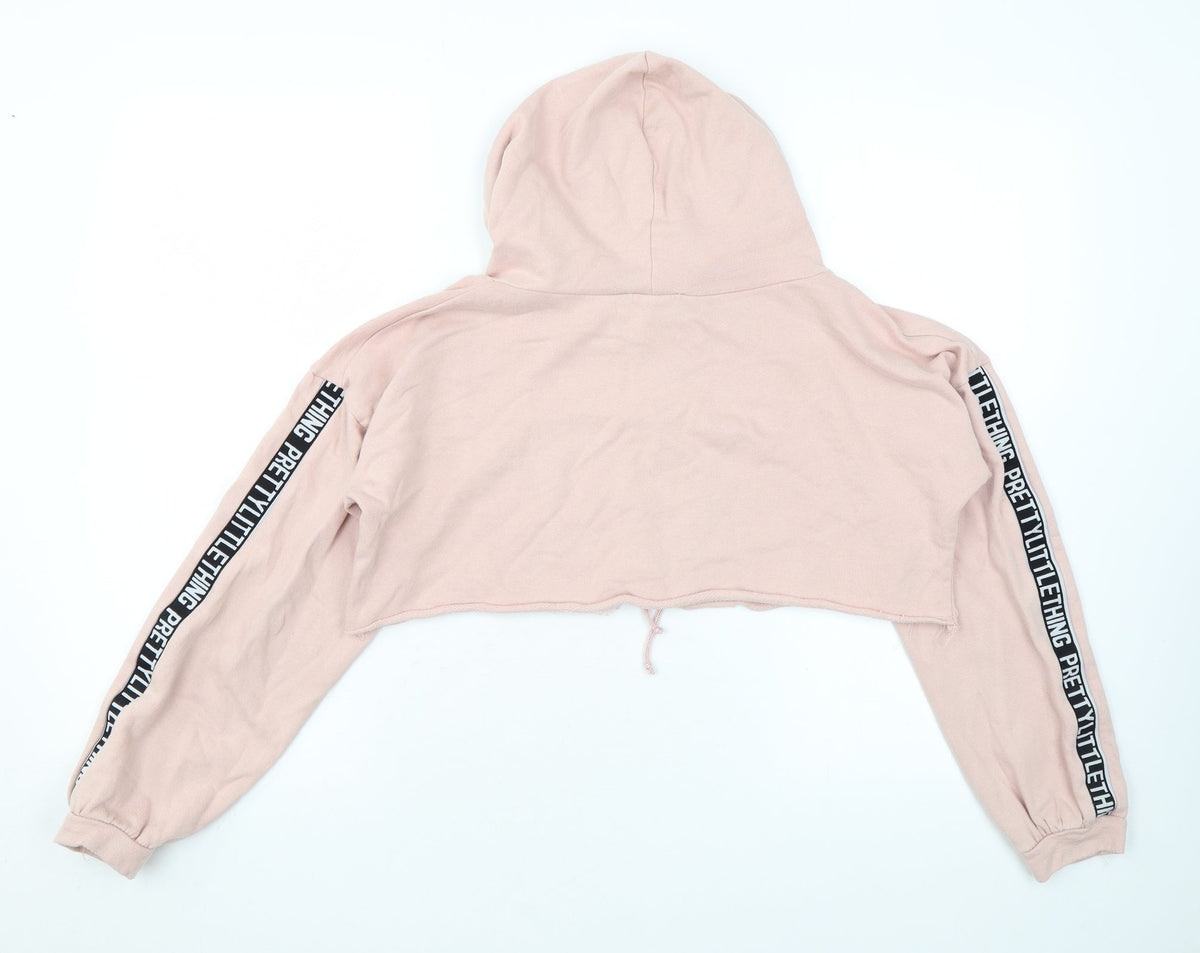 PRETTYLITTLETHING Womens Pink Cotton Pullover Hoodie Size 4 Pullover - Cropped