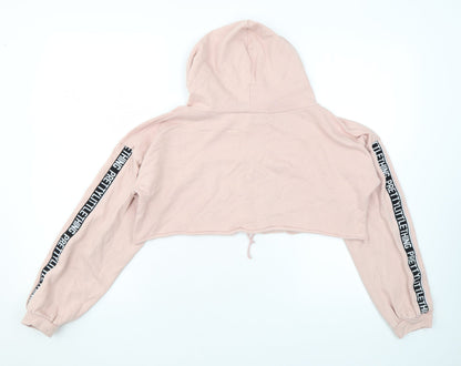 PRETTYLITTLETHING Womens Pink Cotton Pullover Hoodie Size 4 Pullover - Cropped
