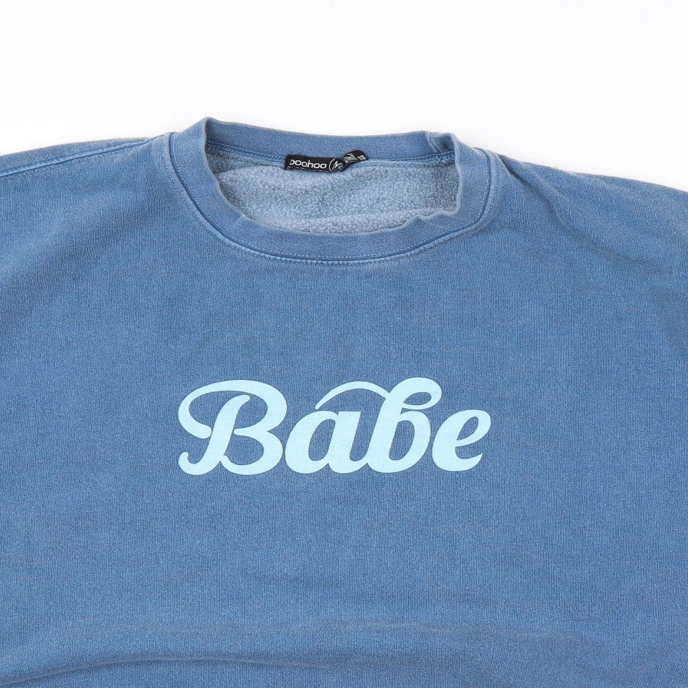 Boohoo Womens Blue Polyester Pullover Sweatshirt Size M Pullover - Babe