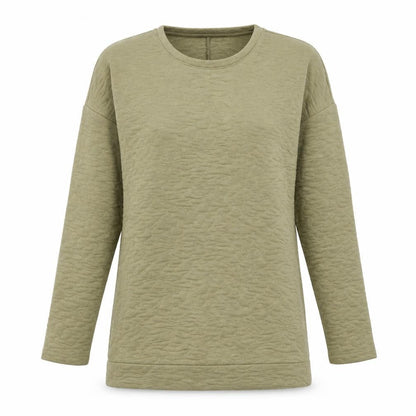 Front view of Kaleidoscope women’s green geometric polyester pullover sweatshirt, size UK 10, pullover