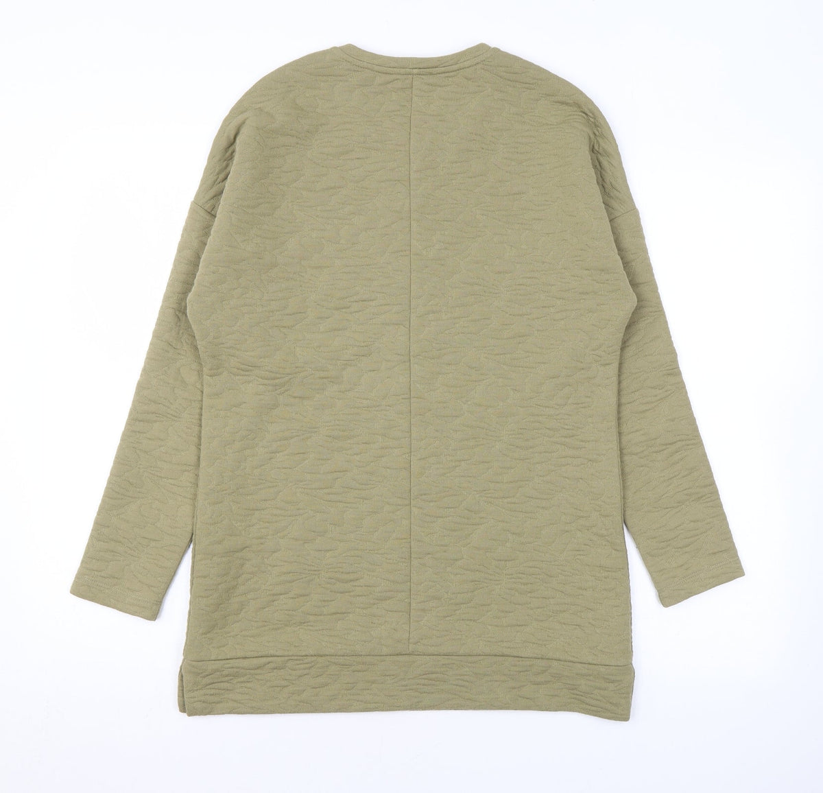 Back view of Kaleidoscope women’s green geometric polyester pullover sweatshirt, size UK 10, pullover