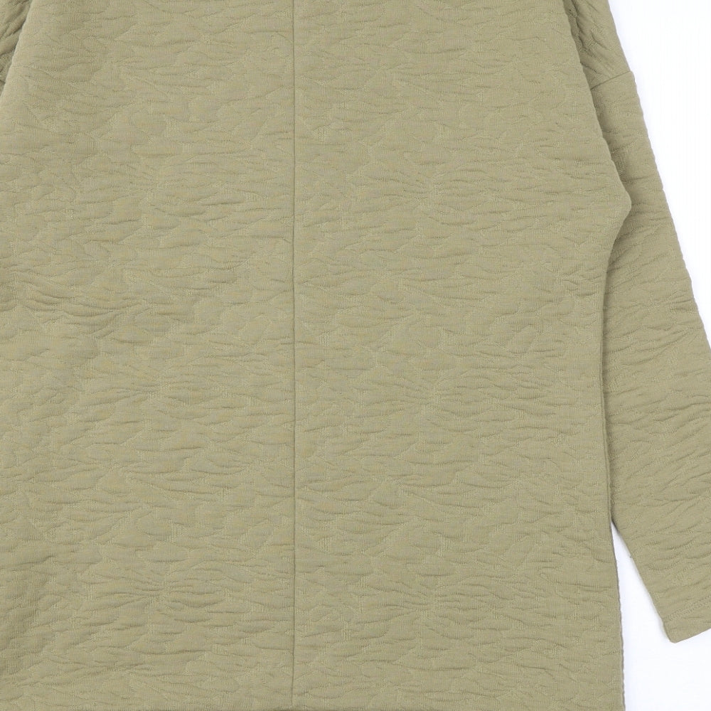 Brand and care label for Kaleidoscope women’s green geometric polyester pullover sweatshirt, size UK 10, pullover