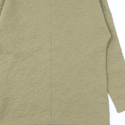 Brand and care label for Kaleidoscope women’s green geometric polyester pullover sweatshirt, size UK 10, pullover