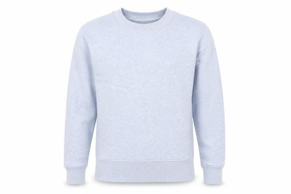 Front view of Kirkland Signature men’s blue cotton pullover sweatshirt, size M