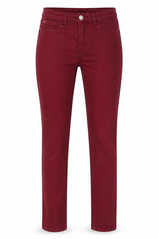 Front view of Roman women’s red cotton skinny jeans, size UK 10, 28-inch leg regular zip