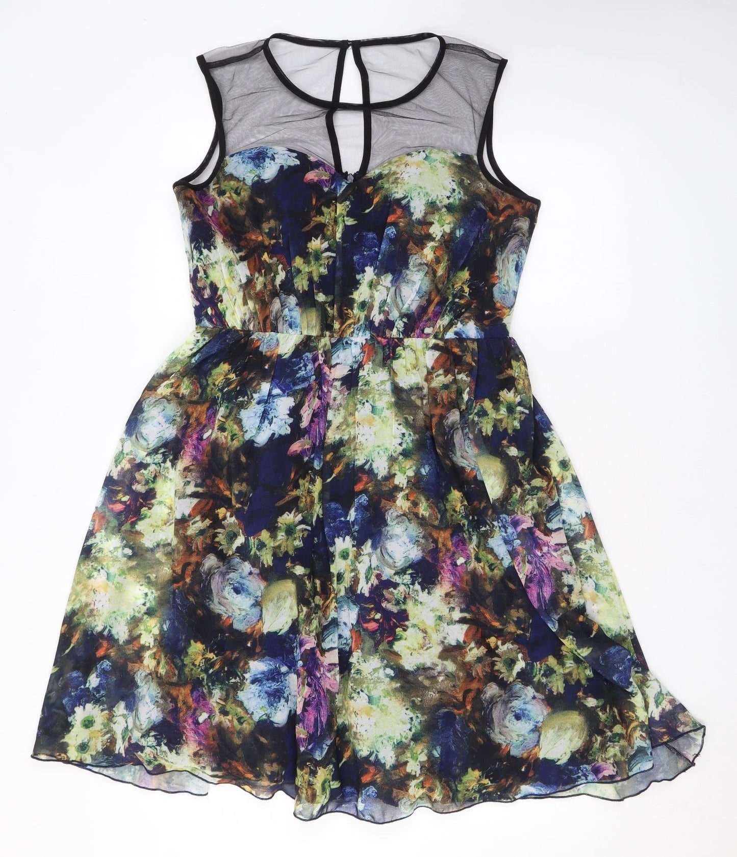 Little Mistress Womens Multicoloured Floral Polyester A-Line Size 12 Round Neck Button