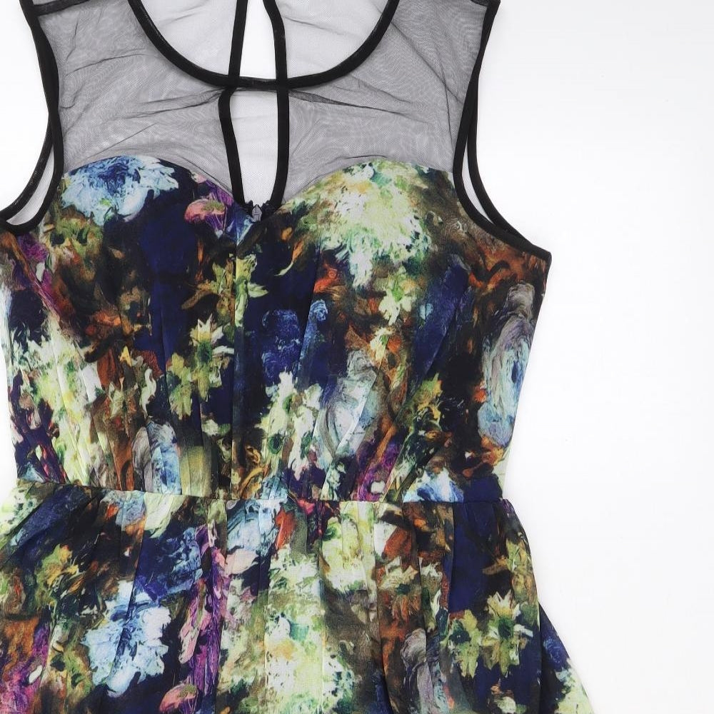 Little Mistress Womens Multicoloured Floral Polyester A-Line Size 12 Round Neck Button