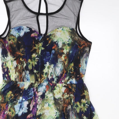 Little Mistress Womens Multicoloured Floral Polyester A-Line Size 12 Round Neck Button