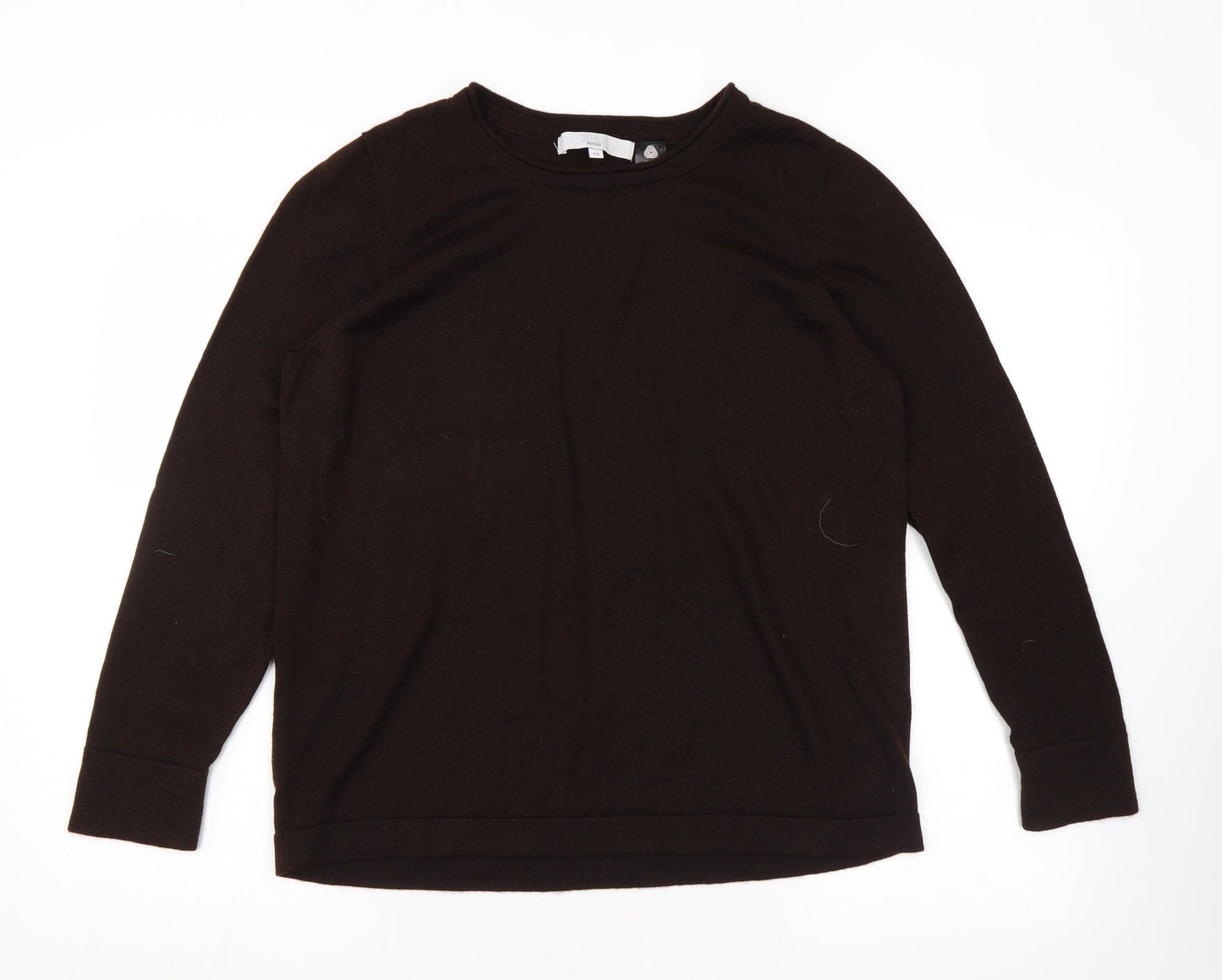Ella J Womens Brown Round Neck Polyester Pullover Jumper Size 16