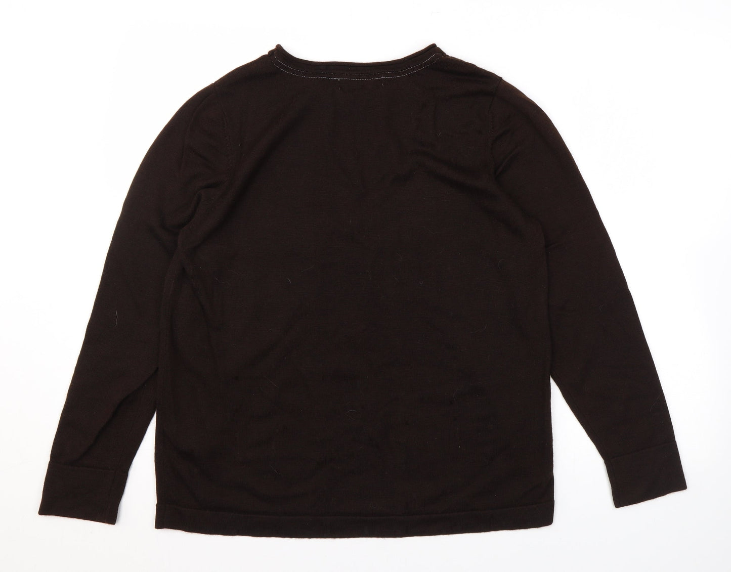 Ella J Womens Brown Round Neck Polyester Pullover Jumper Size 16