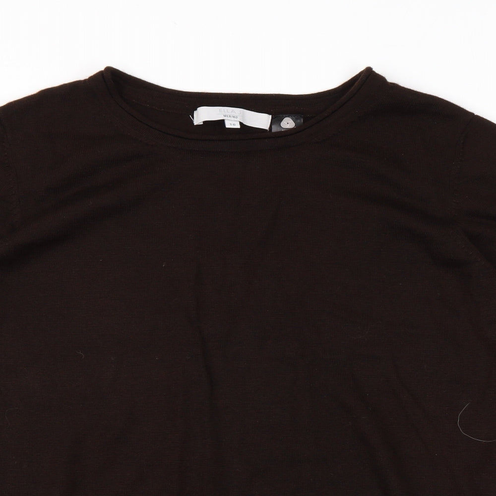 Ella J Womens Brown Round Neck Polyester Pullover Jumper Size 16