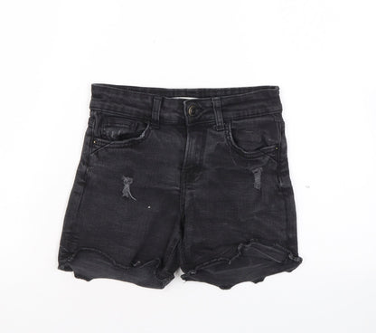Bershka Womens Black Cotton Cut-Off Shorts Size 32 L3 in Regular Zip - Distressed