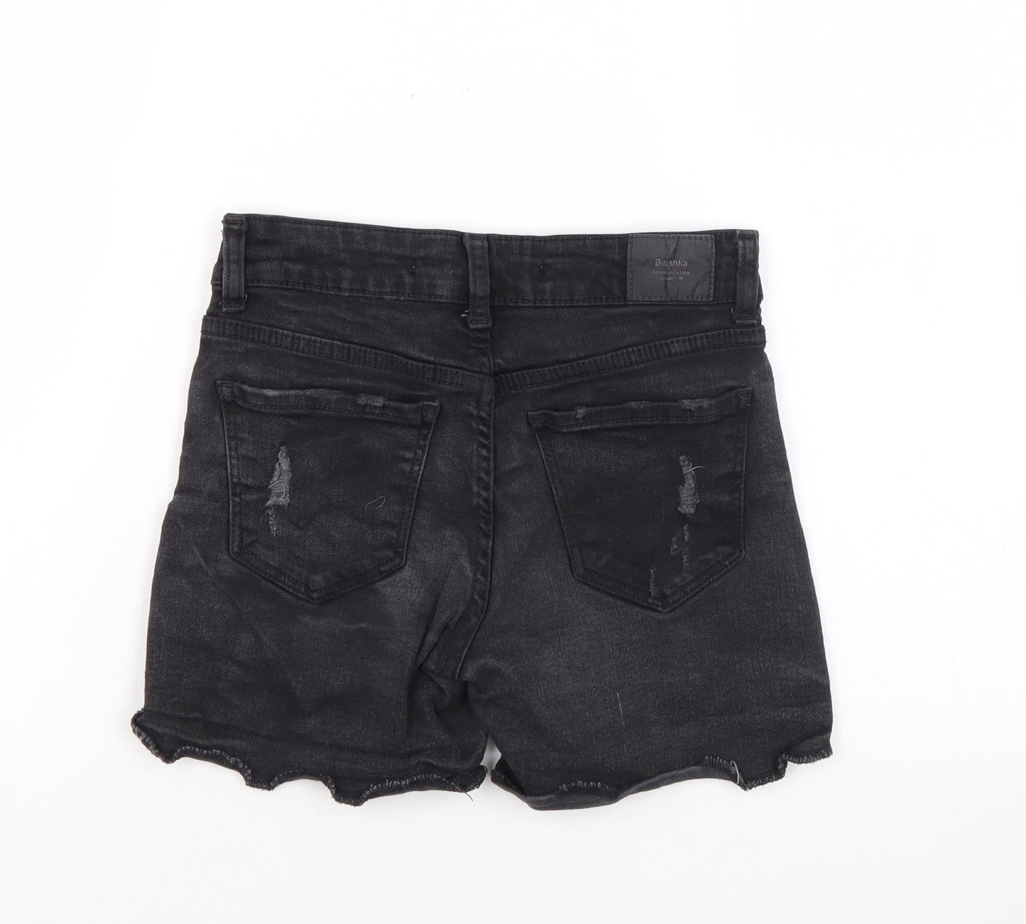 Bershka Womens Black Cotton Cut-Off Shorts Size 32 L3 in Regular Zip - Distressed