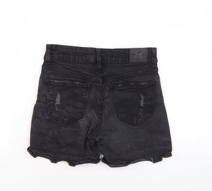 Bershka Womens Black Cotton Cut-Off Shorts Size 32 L3 in Regular Zip - Distressed