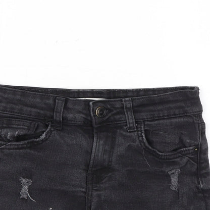 Bershka Womens Black Cotton Cut-Off Shorts Size 32 L3 in Regular Zip - Distressed