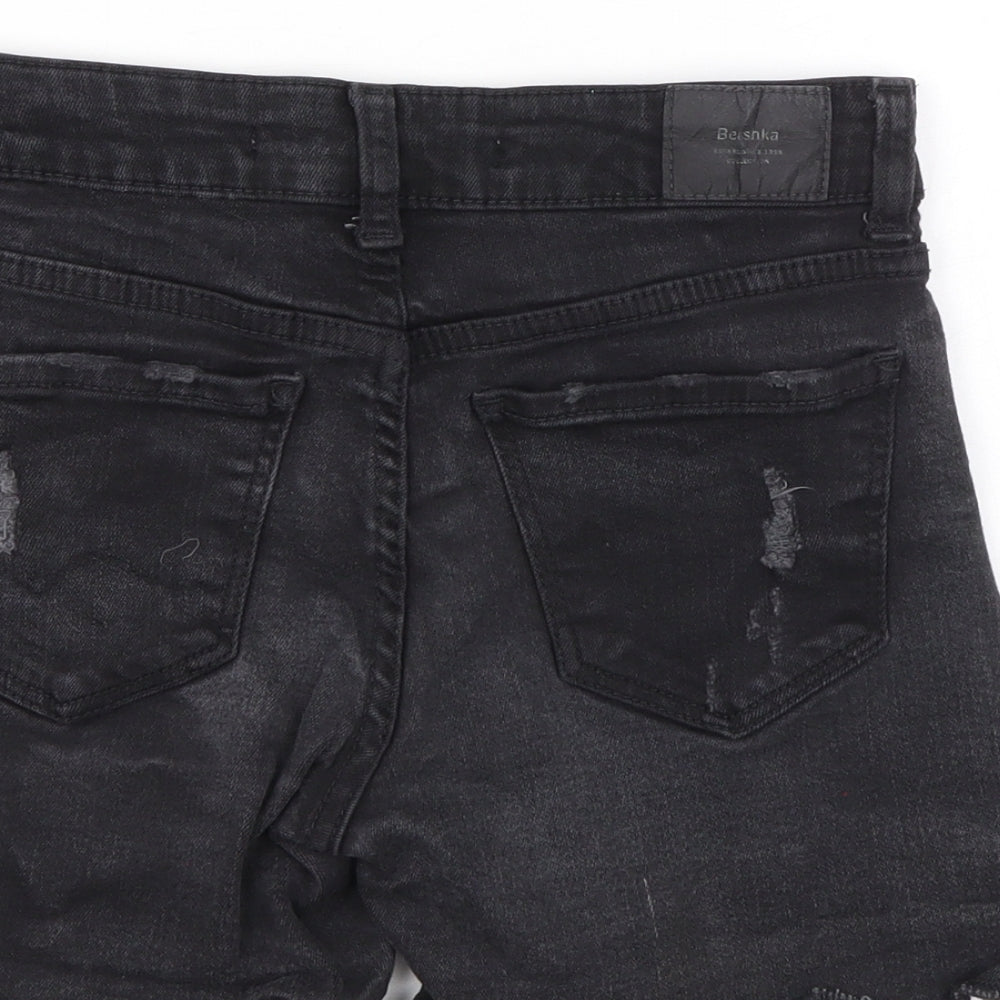 Bershka Womens Black Cotton Cut-Off Shorts Size 32 L3 in Regular Zip - Distressed