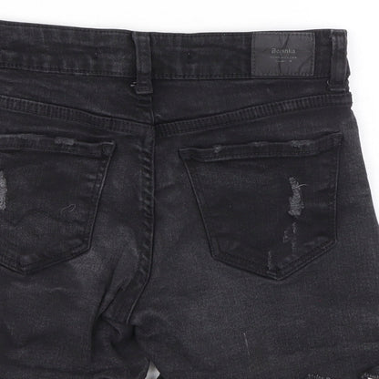Bershka Womens Black Cotton Cut-Off Shorts Size 32 L3 in Regular Zip - Distressed