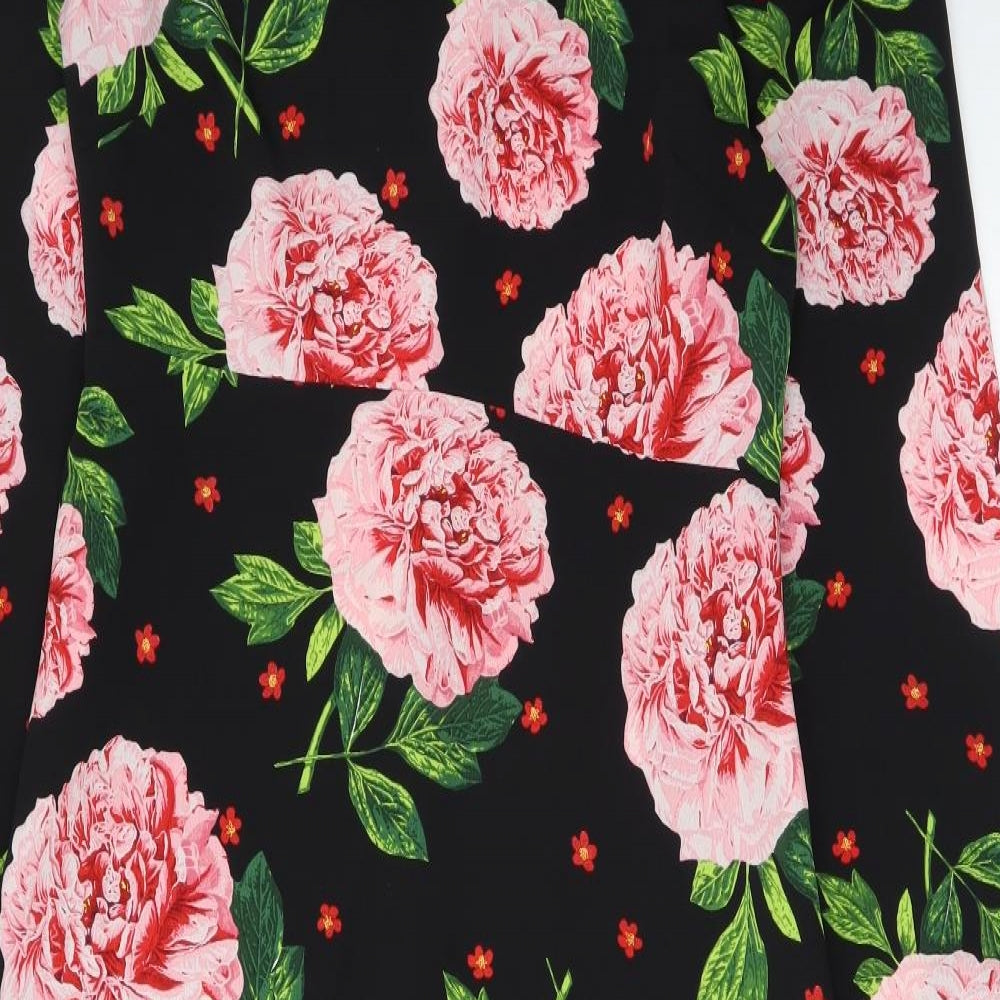 Dorothy Perkins Womens Black Floral Polyester A-Line Size 8 Scoop Neck Button