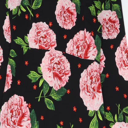 Dorothy Perkins Womens Black Floral Polyester A-Line Size 8 Scoop Neck Button