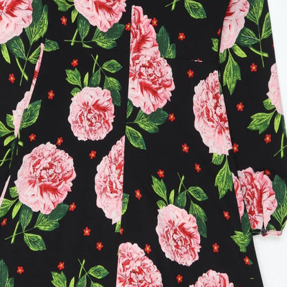 Dorothy Perkins Womens Black Floral Polyester A-Line Size 8 Scoop Neck Button