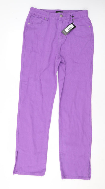 I SAW IT FIRST Womens Purple Cotton Wide-Leg Jeans Size 12 L30 in Regular Zip