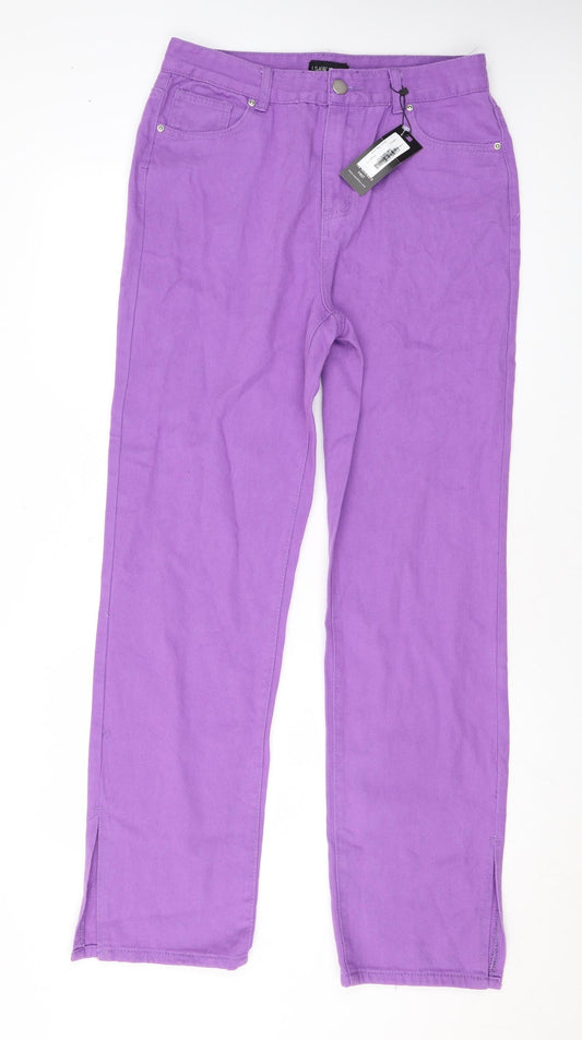 I SAW IT FIRST Womens Purple Cotton Wide-Leg Jeans Size 12 L30 in Regular Zip