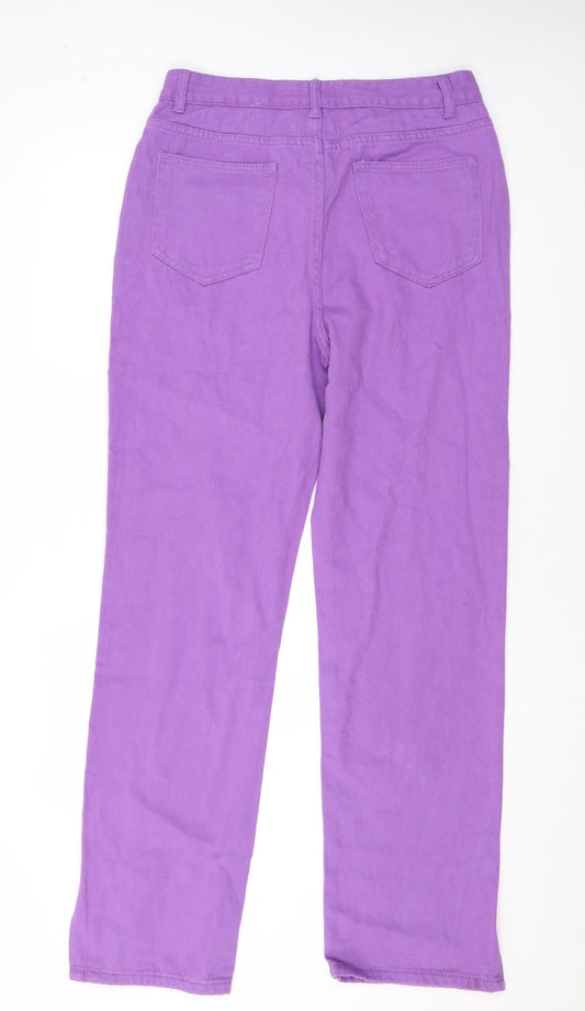 I SAW IT FIRST Womens Purple Cotton Wide-Leg Jeans Size 12 L30 in Regular Zip