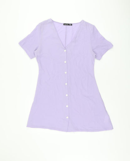 Boohoo Womens Purple Polyester Shift Size 10 V-Neck Button