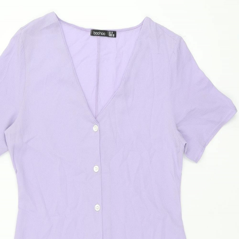 Boohoo Womens Purple Polyester Shift Size 10 V-Neck Button