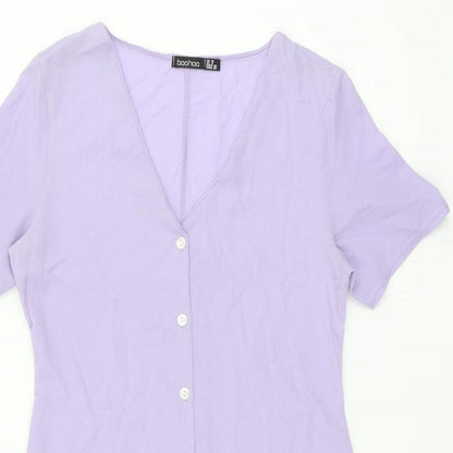 Boohoo Womens Purple Polyester Shift Size 10 V-Neck Button