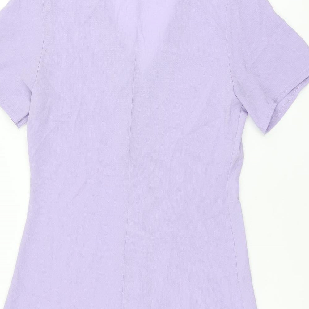 Boohoo Womens Purple Polyester Shift Size 10 V-Neck Button