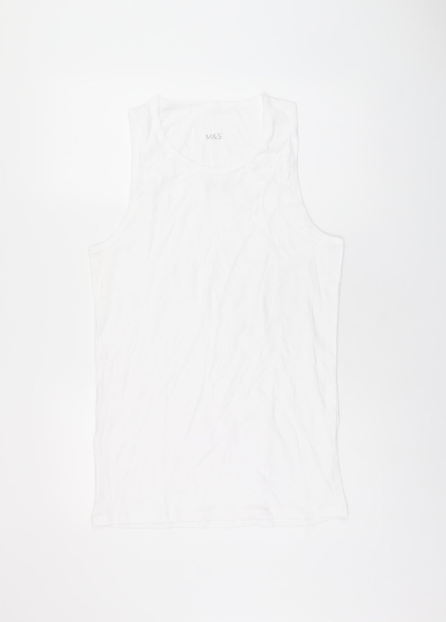 Marks and Spencer Womens White Cotton Basic Tank Size L Scoop Neck