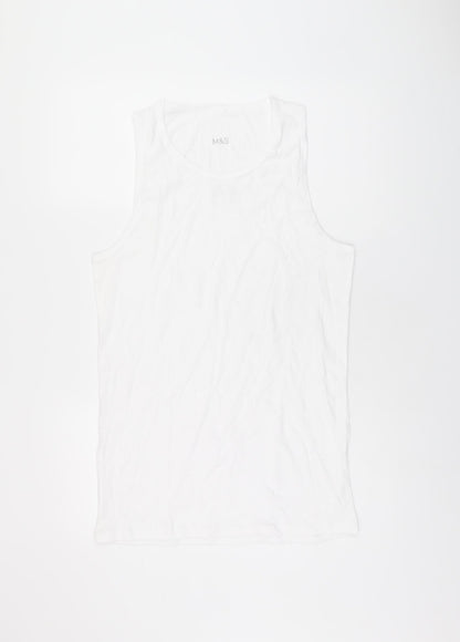 Marks and Spencer Womens White Cotton Basic Tank Size L Scoop Neck