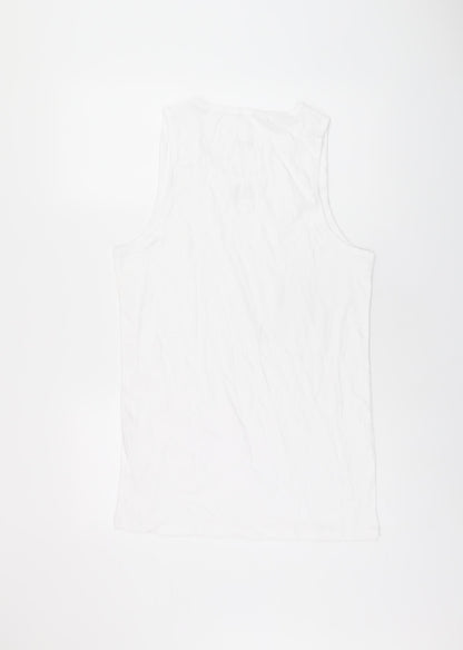 Marks and Spencer Womens White Cotton Basic Tank Size L Scoop Neck