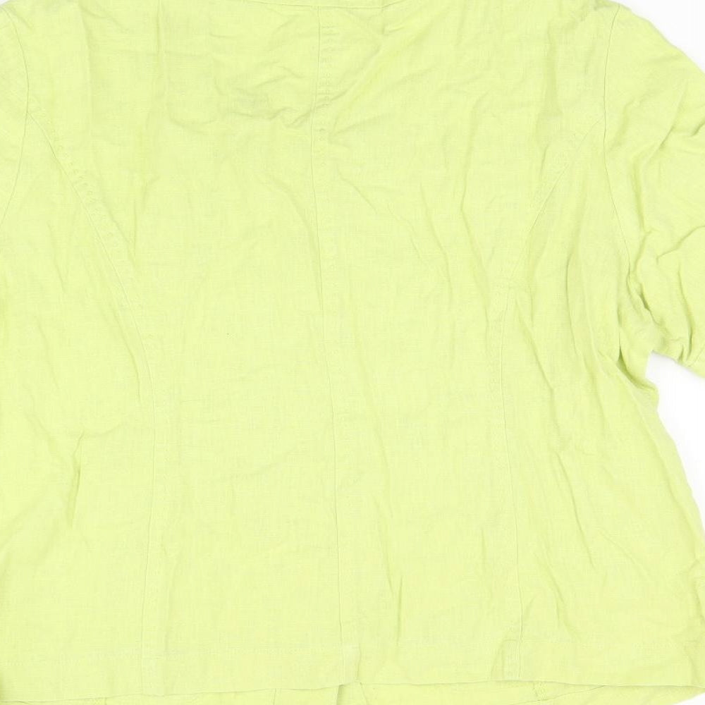 EWM Womens Green Linen Basic Button-Up Size 14 Round Neck