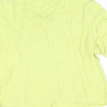 EWM Womens Green Linen Basic Button-Up Size 14 Round Neck