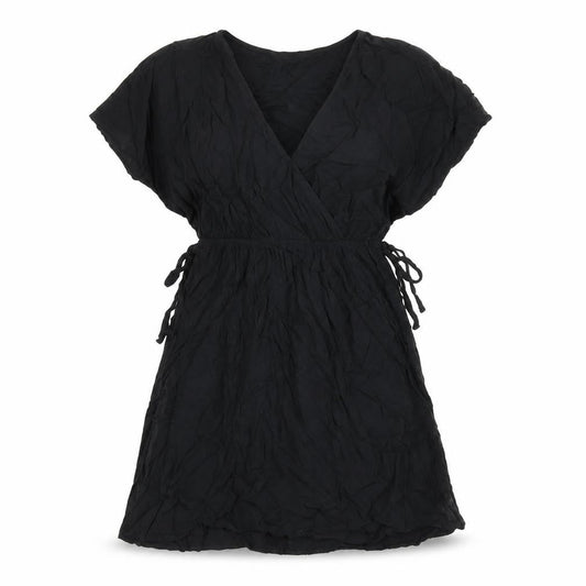 Marks and Spencer Womens Black Viscose Skater Dress Size 10 V-Neck Drawstring