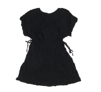 Marks and Spencer Womens Black Viscose Skater Dress Size 10 V-Neck Drawstring