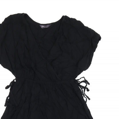 Marks and Spencer Womens Black Viscose Skater Dress Size 10 V-Neck Drawstring