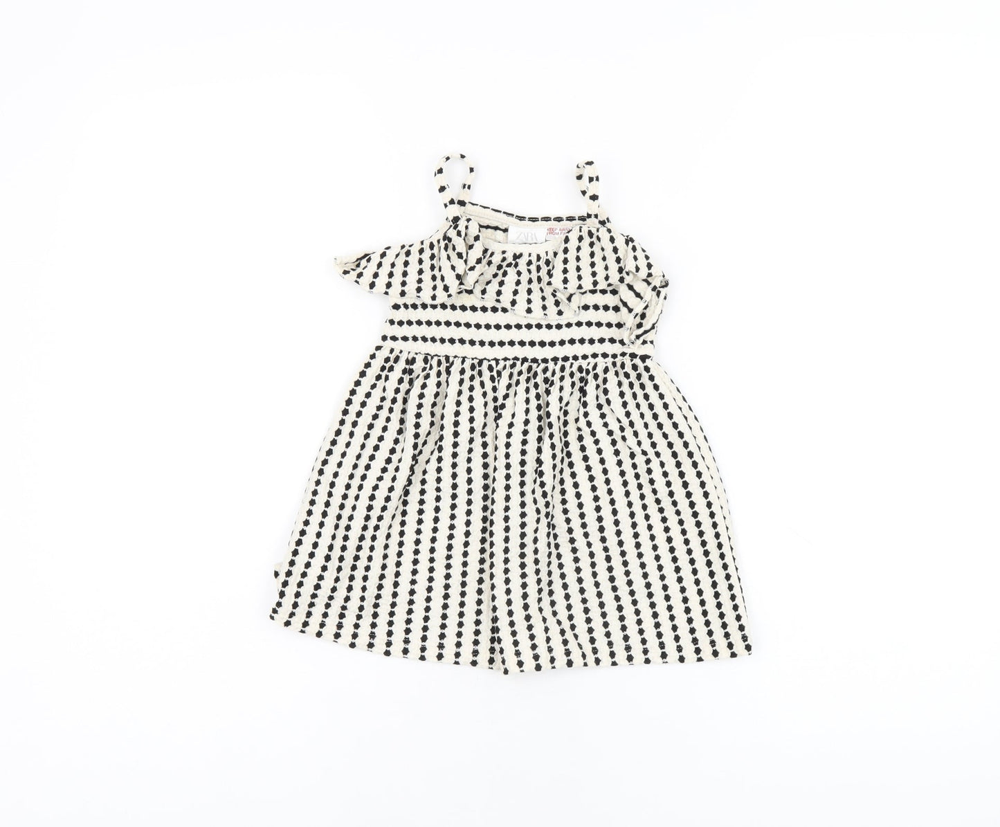 Zara Girls White Striped Cotton A-Line Size 12-18 Months Scoop Neck Pullover
