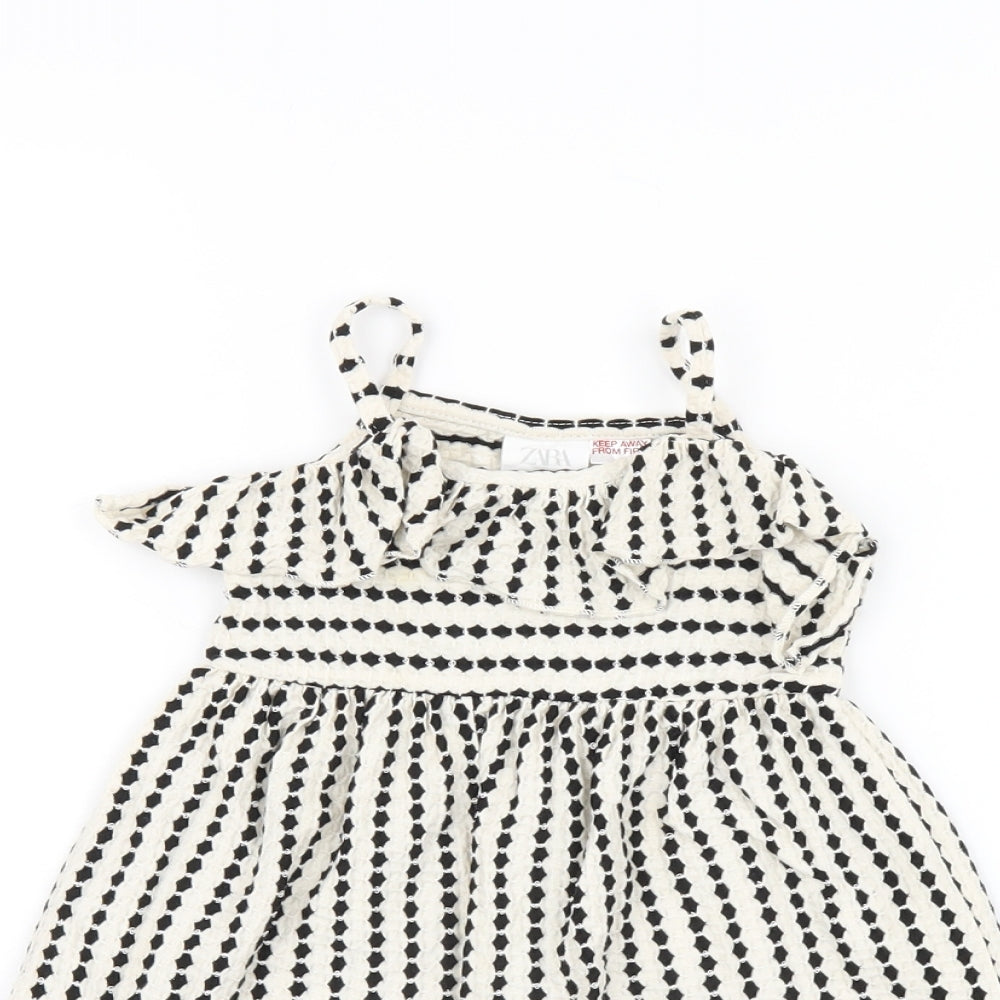 Zara Girls White Striped Cotton A-Line Size 12-18 Months Scoop Neck Pullover