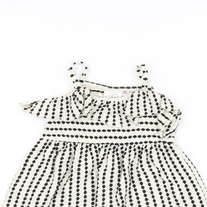 Zara Girls White Striped Cotton A-Line Size 12-18 Months Scoop Neck Pullover
