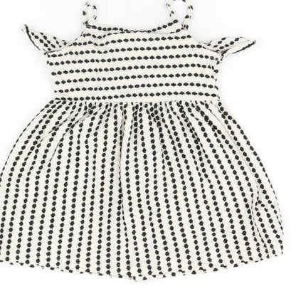 Zara Girls White Striped Cotton A-Line Size 12-18 Months Scoop Neck Pullover