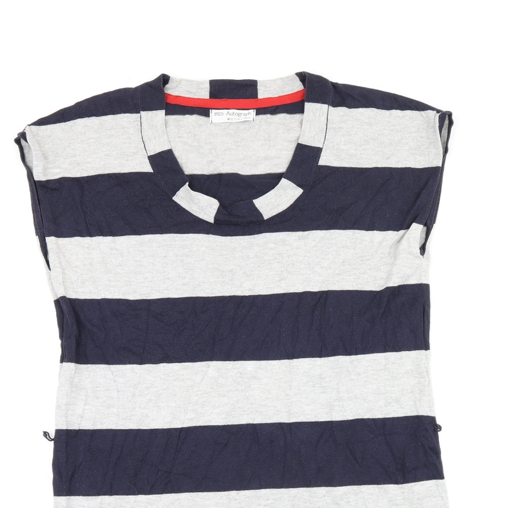 Autograph Womens Grey Striped Cotton Bodycon Size 14 Scoop Neck Pullover