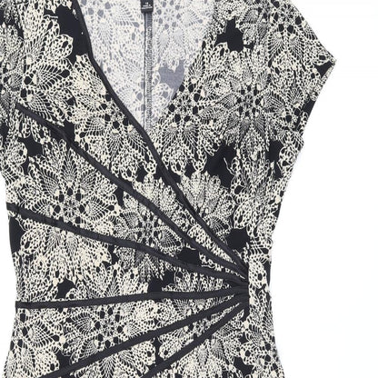 Connected Apparel Womens Black Floral Polyester A-Line Size 14 V-Neck Pullover