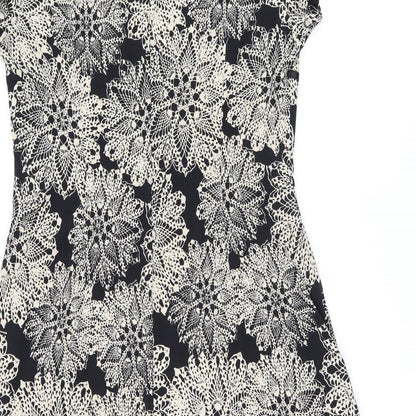 Connected Apparel Womens Black Floral Polyester A-Line Size 14 V-Neck Pullover